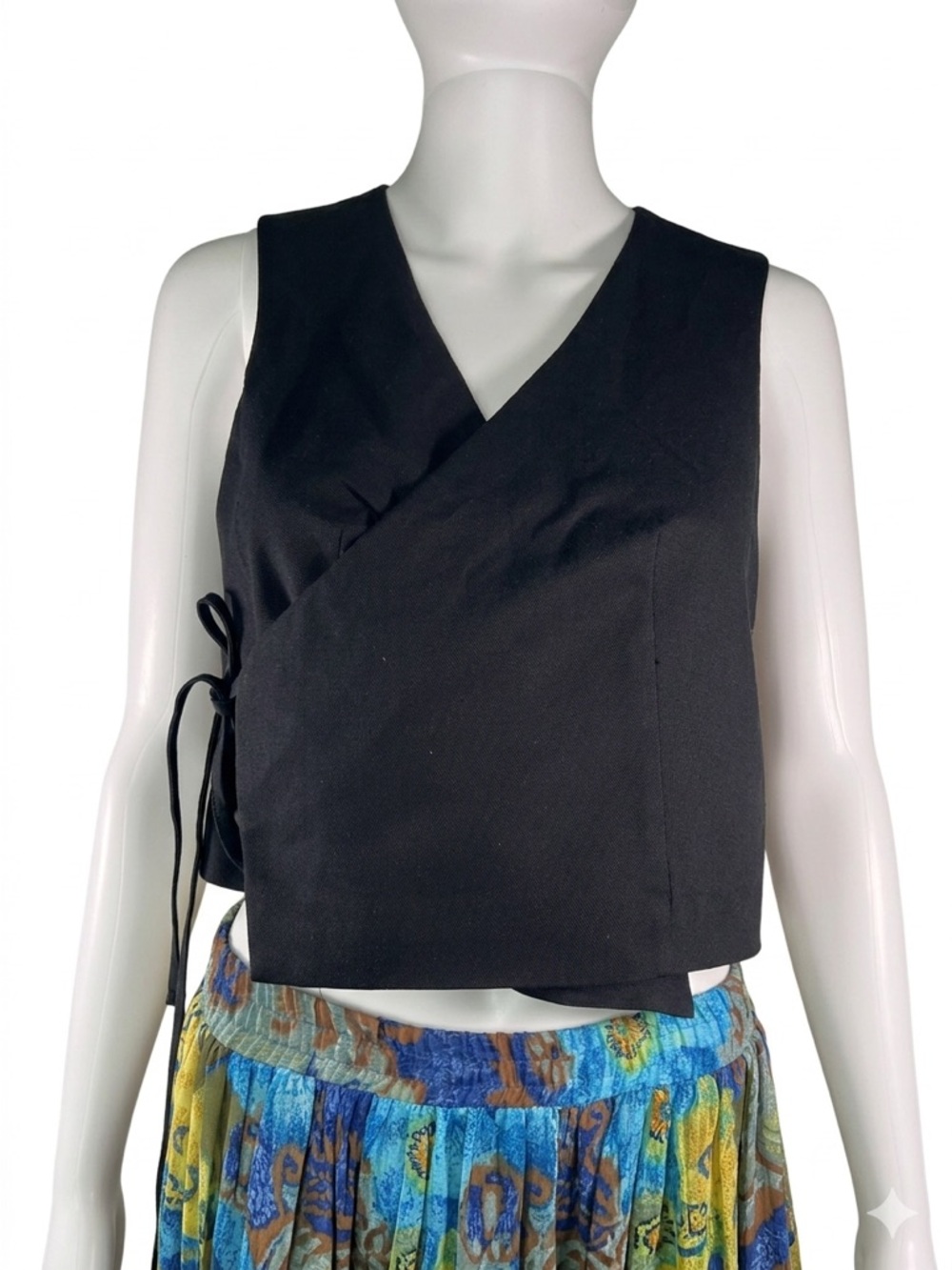 Future Collective Women's  Sleeveless Wrap Vest Side Tie Black Preppy Office XS